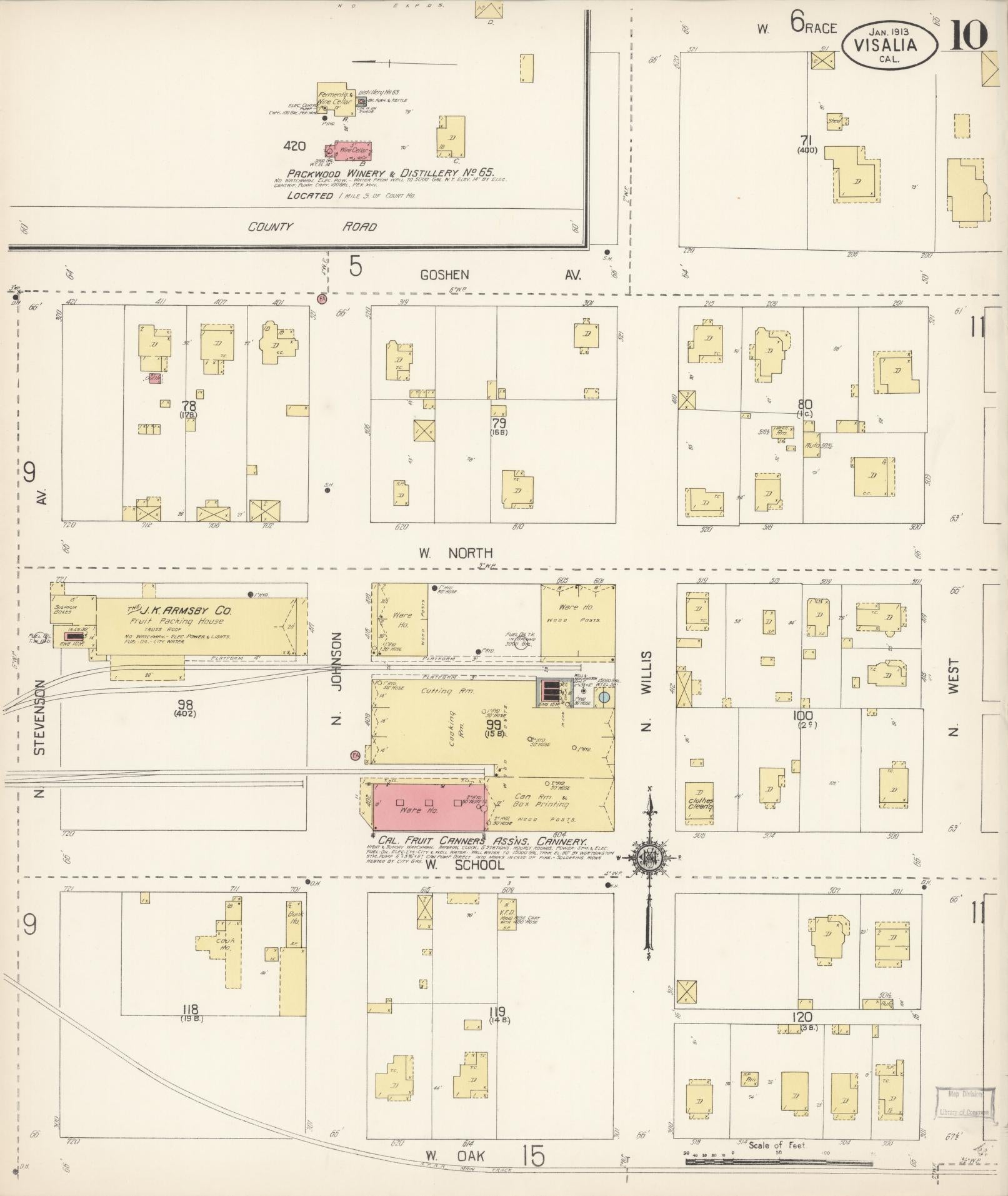 Sanborn Fire Insurance Map from Visalia, Tulare County, California (1913), Sheet #0010 - Complete Map Set gallery image, historic Sanborn map, vintage wall art, California California