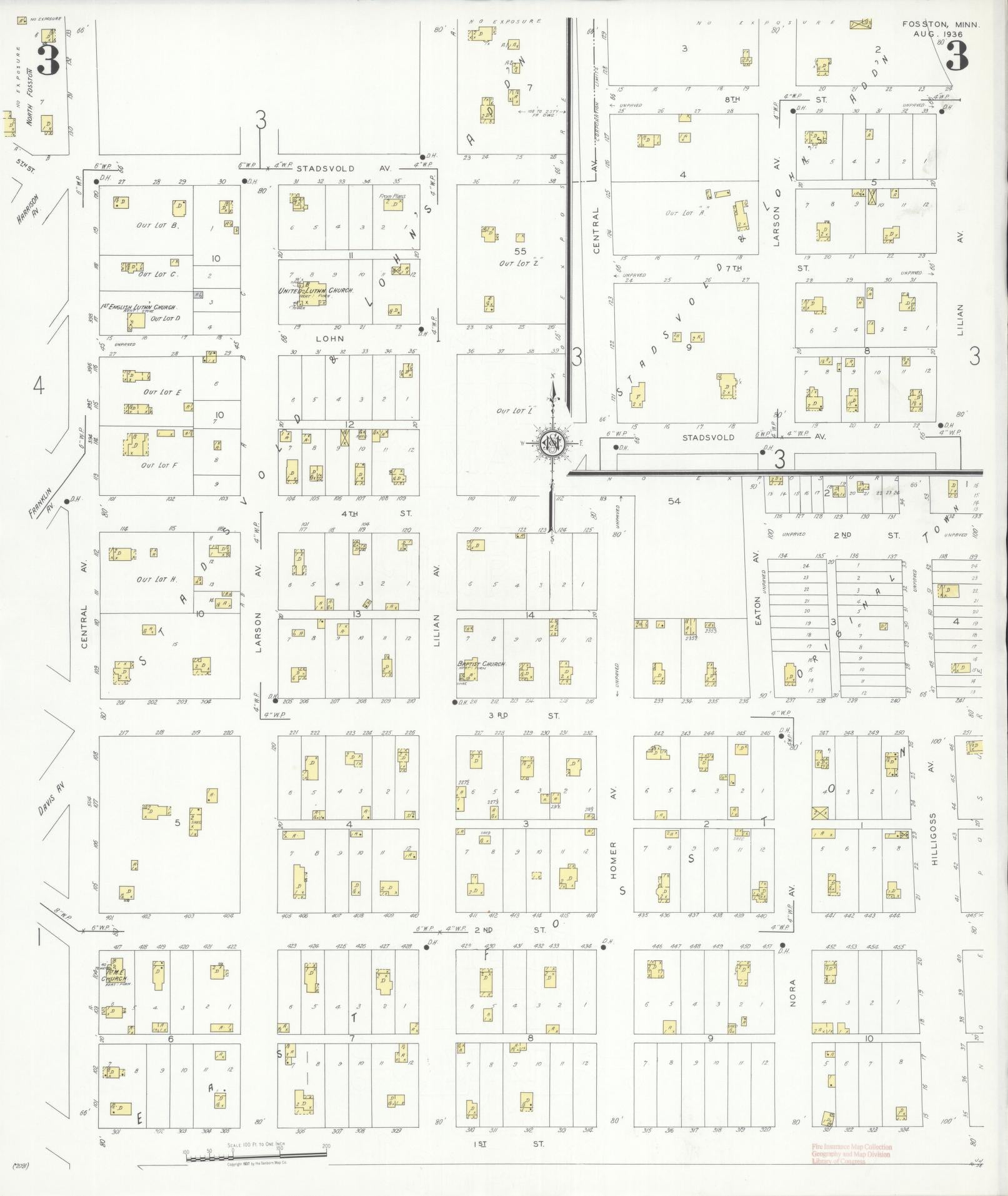 Sanborn Fire Insurance Map from Fosston, Polk County, Minnesota (1936), Sheet #0003 - Complete Map Set gallery image, historic Sanborn map, vintage wall art, Minnesota Minnesota