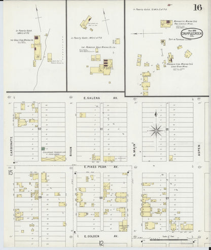 Sanborn Fire Insurance Map from Cripple Creek, Teller County, Colorado (1896), Sheet #0016 - Complete Map Set gallery image, historic Sanborn map, vintage wall art, Colorado Colorado