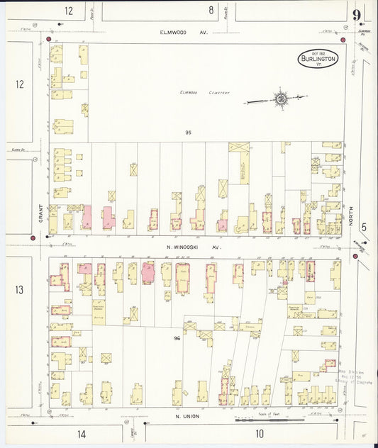 Sanborn Fire Insurance Map from Burlington, Chittenden County, Vermont (1912), Sheet #0009 - Historic Sanborn Fire Insurance Map Print, vintage old map wall art, antique decor, genealogy gift, Vermont Vermont map
