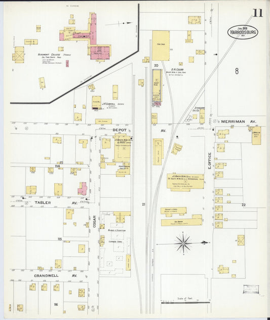Sanborn Fire Insurance Map from Harrodsburg, Mercer County, Kentucky (1908), Sheet #0011 - Historic Sanborn Fire Insurance Map Print, vintage old map wall art, antique decor, genealogy gift, Kentucky Kentucky map