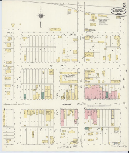 Sanborn Fire Insurance Map from Browns Valley, Traverse County, Minnesota (1909), Sheet #0002 - Historic Sanborn Fire Insurance Map Print, vintage old map wall art, antique decor, genealogy gift, Minnesota Minnesota map