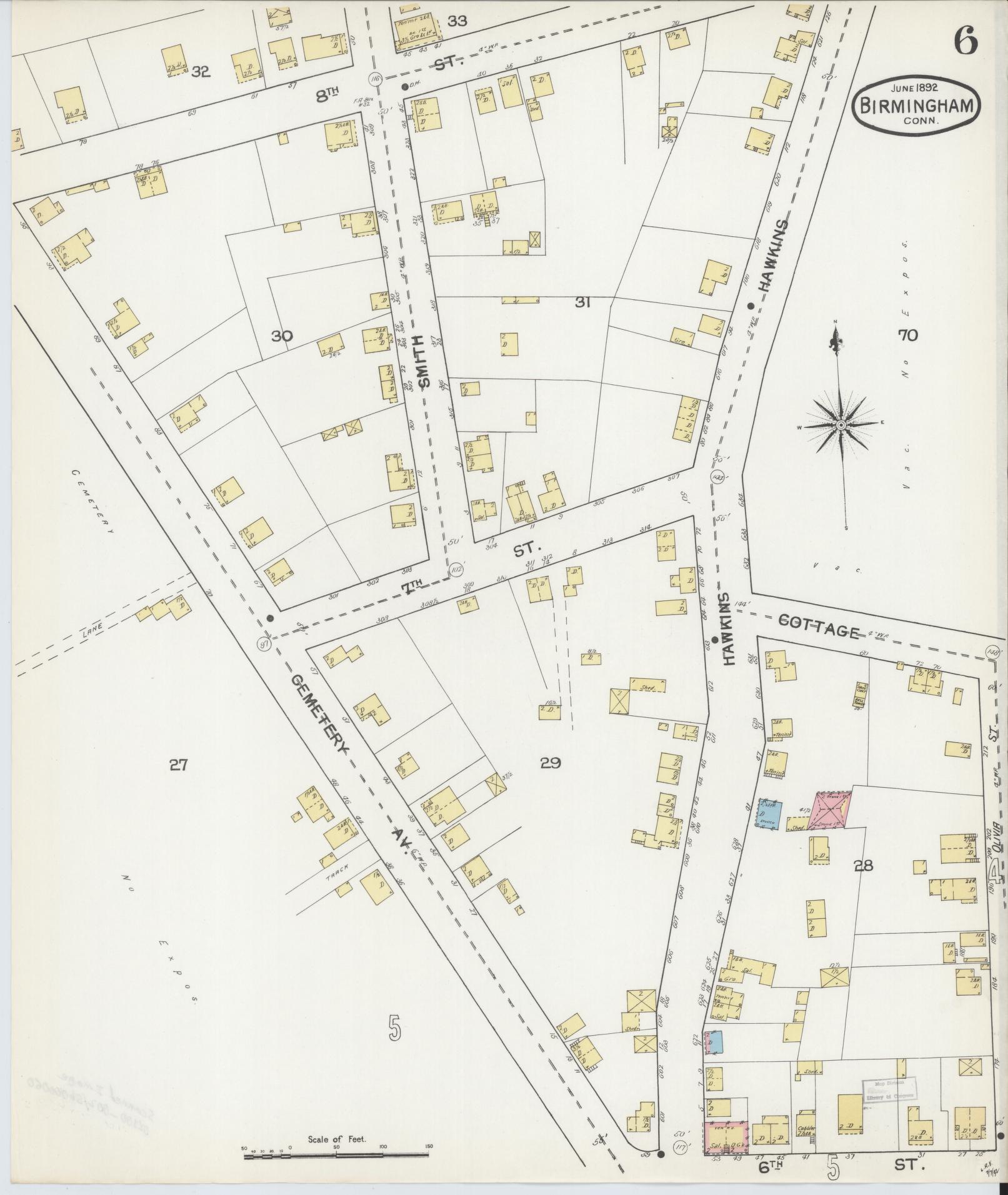 Sanborn Fire Insurance Map from Birmingham, New Haven County, Connecticut (1892), Sheet #0006 - Complete Map Set gallery image, historic Sanborn map, vintage wall art, Connecticut Connecticut