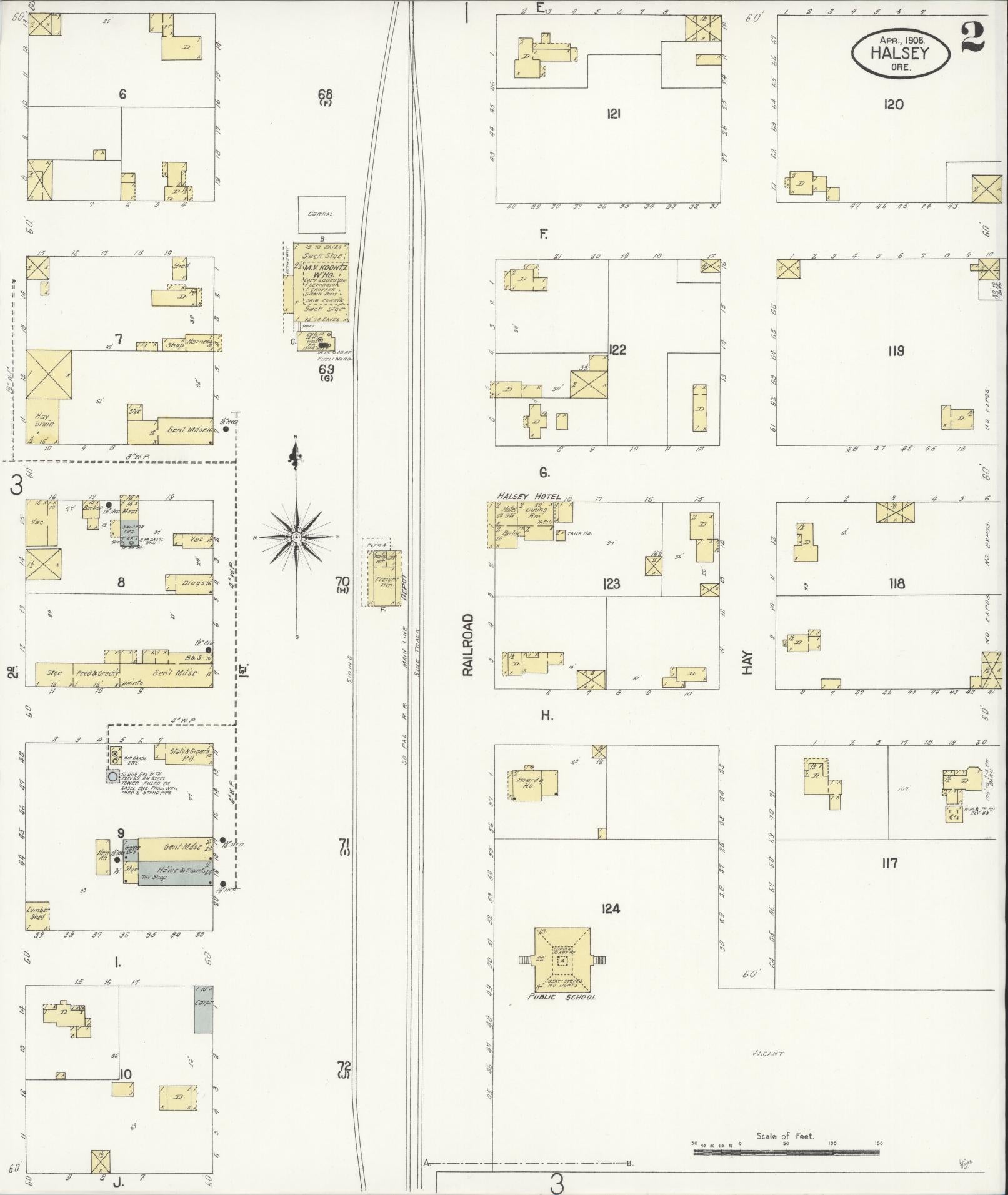 Sanborn Fire Insurance Map from Halsey, Linn County, Oregon (1908), Sheet #0002 - Complete Map Set gallery image, historic Sanborn map, vintage wall art, Oregon Oregon