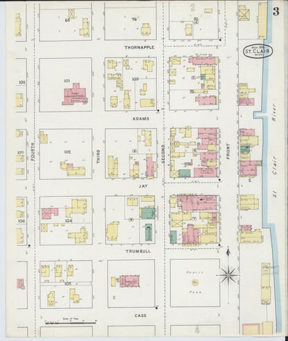 Sanborn Fire Insurance Map from Saint Clair, Saint Clair County, Michigan (1895), Sheet #0003 - Historic Sanborn Fire Insurance Map Print, vintage old map wall art, antique decor, genealogy gift, Michigan Michigan map