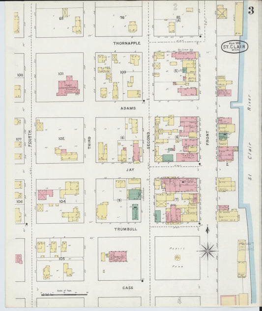 Sanborn Fire Insurance Map from Saint Clair, Saint Clair County, Michigan (1895), Sheet #0003 - Historic Sanborn Fire Insurance Map Print, vintage old map wall art, antique decor, genealogy gift, Michigan Michigan map