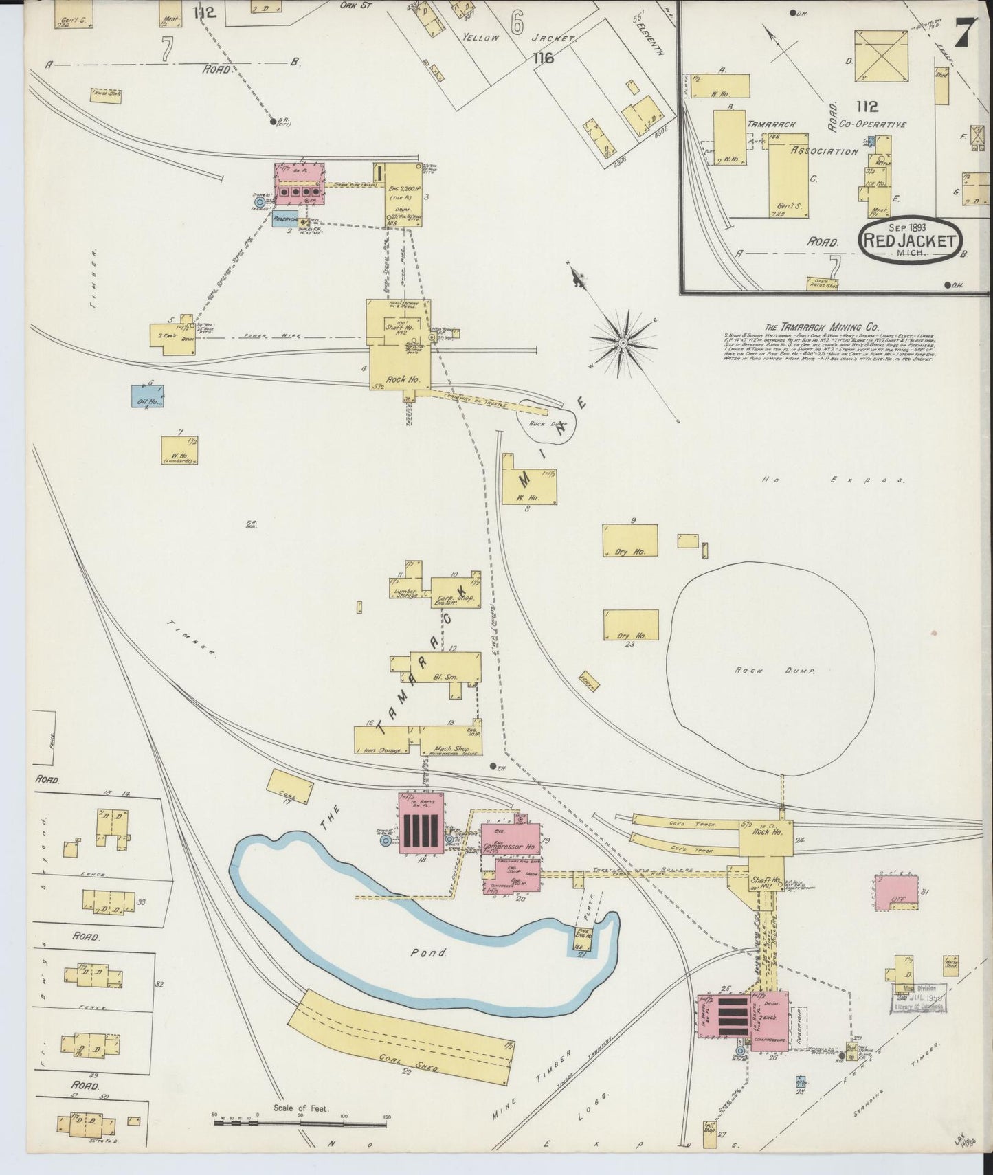 Sanborn Fire Insurance Map from Red Jacket, Houghton County, Michigan (1893), Sheet #0007 - Complete Map Set gallery image, historic Sanborn map, vintage wall art, Michigan Michigan