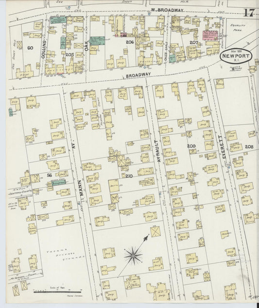 Sanborn Fire Insurance Map from Newport, Newport County, Rhode Island (1891), Sheet #0017 - Historic Sanborn Fire Insurance Map Print, vintage old map wall art, antique decor, genealogy gift, Rhode Island Rhode Island map