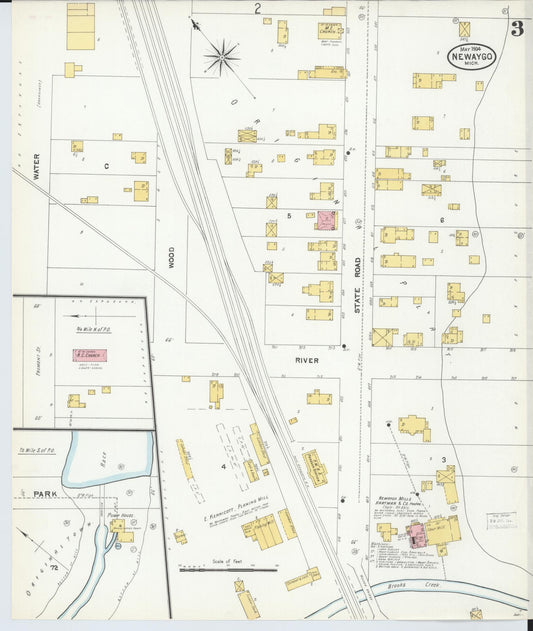 Sanborn Fire Insurance Map from Newaygo, Newaygo County, Michigan (1904), Sheet #0003 - Historic Sanborn Fire Insurance Map Print, vintage old map wall art, antique decor, genealogy gift, Michigan Michigan map