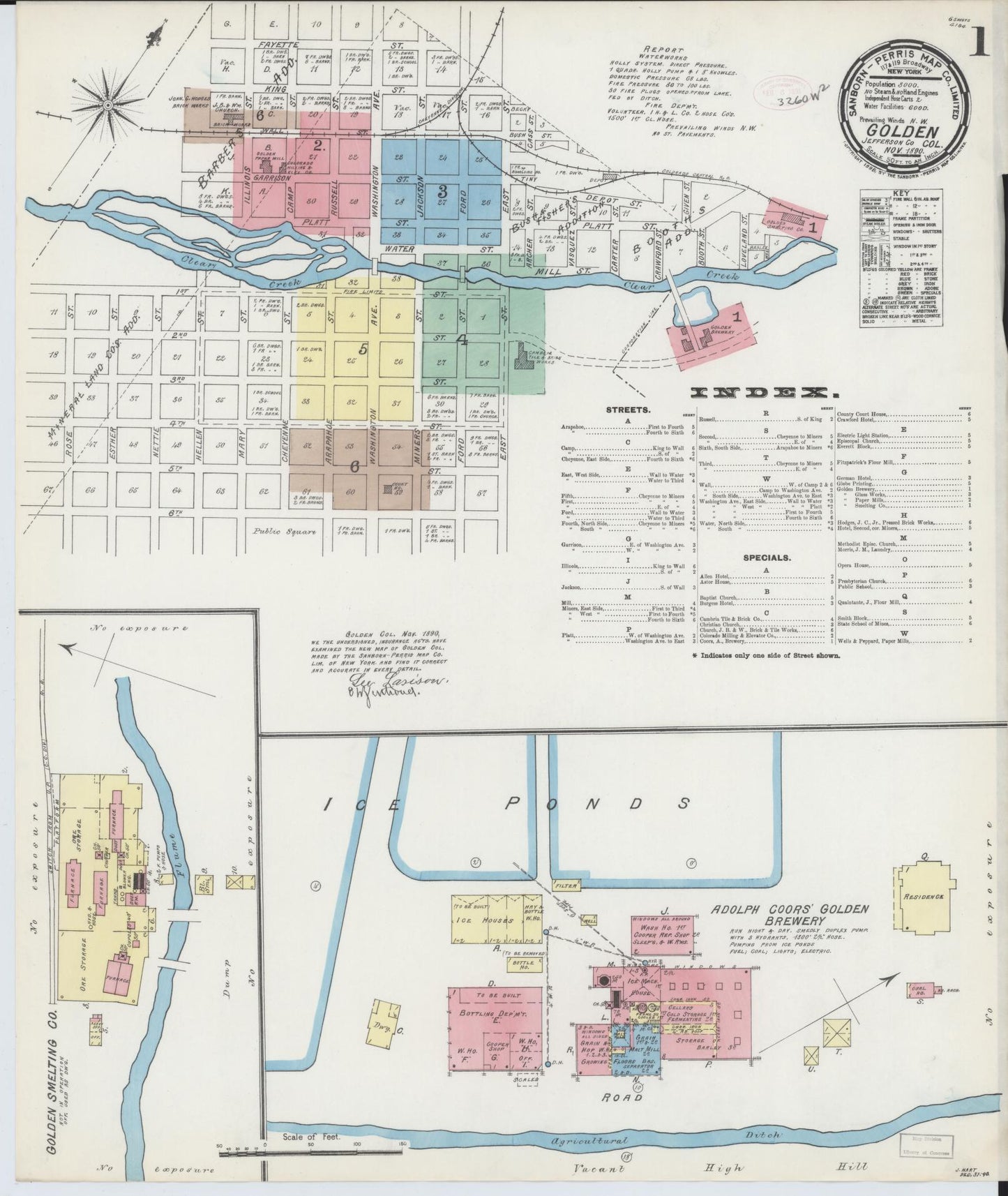 Sanborn Fire Insurance Map from Golden, Jefferson County, Colorado (1890), Sheet #0001 - Complete Map Set gallery image, historic Sanborn map, vintage wall art, Colorado Colorado
