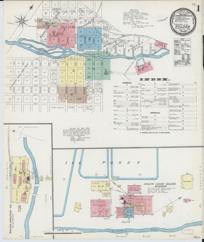 Sanborn Fire Insurance Map from Golden, Jefferson County, Colorado (1890), Sheet #0001 - Complete Map Set gallery image, historic Sanborn map, vintage wall art, Colorado Colorado