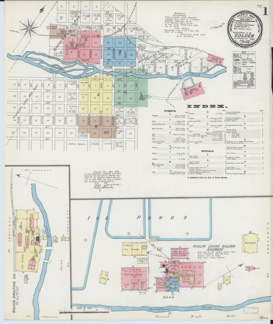 Sanborn Fire Insurance Map from Golden, Jefferson County, Colorado (1890), Sheet #0001 - Complete Map Set gallery image, historic Sanborn map, vintage wall art, Colorado Colorado