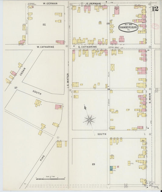 Sanborn Fire Insurance Map from Chambersburg, Franklin County, Pennsylvania (1894), Sheet #0012 - Historic Sanborn Fire Insurance Map Print, vintage old map wall art, antique decor, genealogy gift, Pennsylvania Pennsylvania map