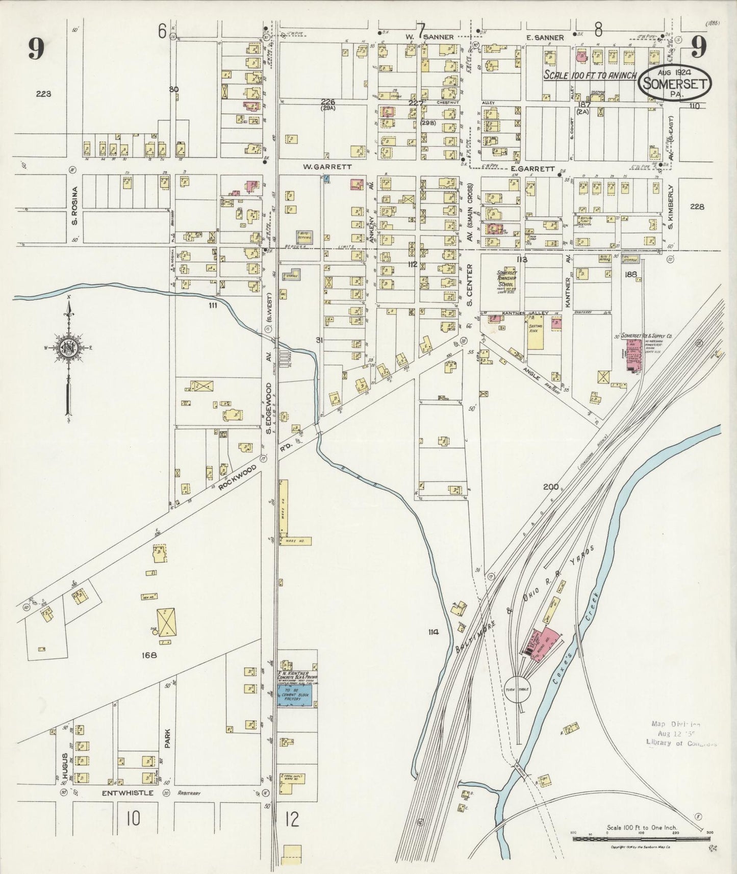 Sanborn Fire Insurance Map from Somerset, Somerset County, Pennsylvania (1924), Sheet #0009 - Complete Map Set gallery image, historic Sanborn map, vintage wall art, Pennsylvania Pennsylvania