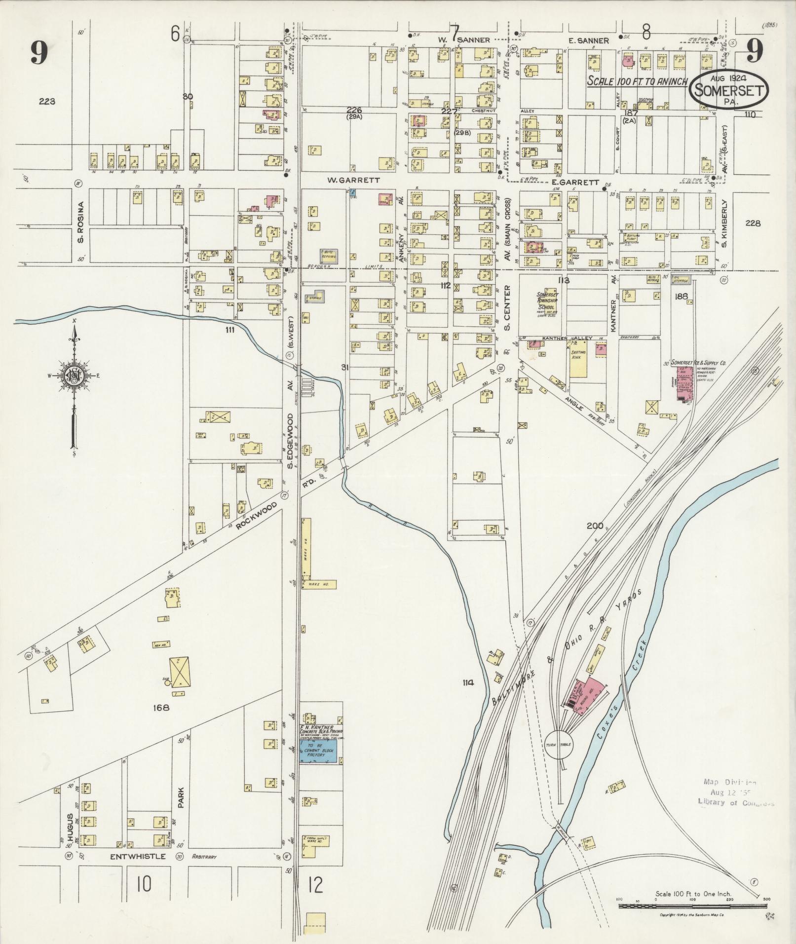 Sanborn Fire Insurance Map from Somerset, Somerset County, Pennsylvania (1924), Sheet #0009 - Complete Map Set gallery image, historic Sanborn map, vintage wall art, Pennsylvania Pennsylvania