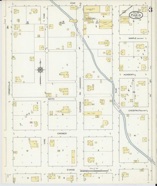 Sanborn Fire Insurance Map from Paris, Logan County, Arkansas (1913), Sheet #0003 - Historic Sanborn Fire Insurance Map Print, vintage old map wall art, antique decor, genealogy gift, Arkansas Arkansas map