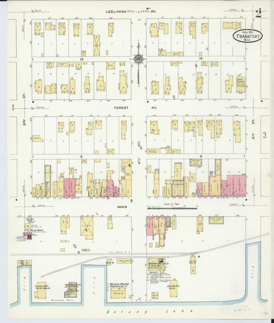 Sanborn Fire Insurance Map from Frankfort, Benzie County, Michigan (1911), Sheet #0002 - Historic Sanborn Fire Insurance Map Print, vintage old map wall art, antique decor, genealogy gift, Michigan Michigan map