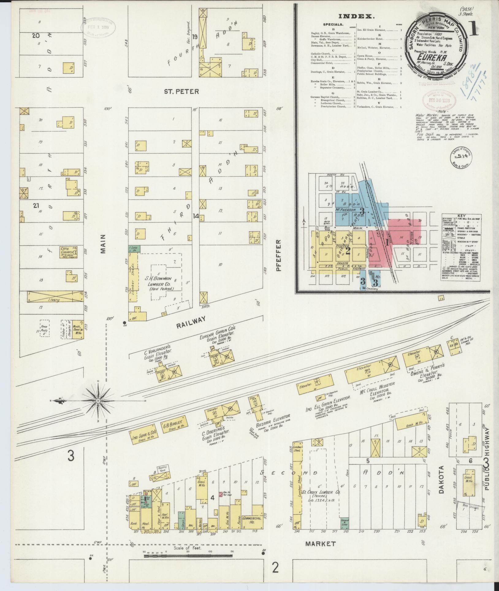 Sanborn Fire Insurance Map from Eureka, McPherson County, South Dakota (1898), Sheet #0001 - Complete Map Set gallery image, historic Sanborn map, vintage wall art, South Dakota South Dakota