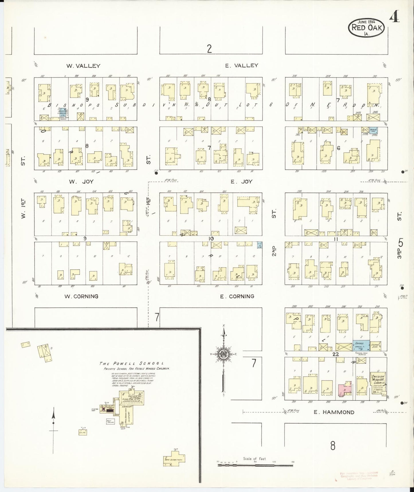 Sanborn Fire Insurance Map from Red Oak, Montgomery County, Iowa (1914), Sheet #0004 - Historic Sanborn Fire Insurance Map Print, vintage old map wall art