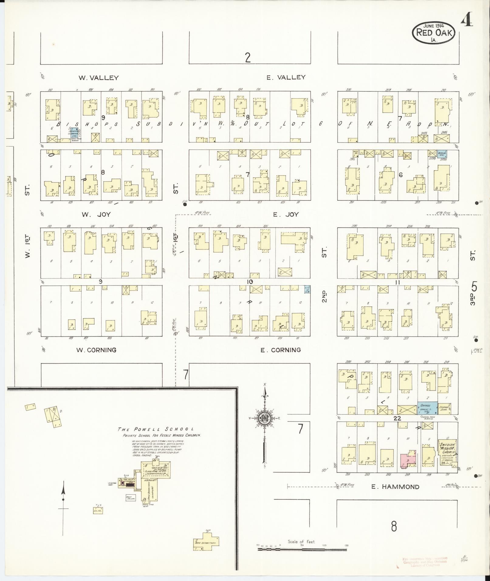 Sanborn Fire Insurance Map from Red Oak, Montgomery County, Iowa (1914), Sheet #0004 - Historic Sanborn Fire Insurance Map Print, vintage old map wall art