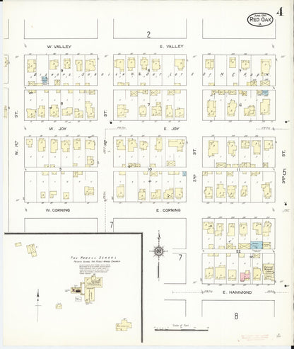 Sanborn Fire Insurance Map from Red Oak, Montgomery County, Iowa (1914), Sheet #0004 - Historic Sanborn Fire Insurance Map Print, vintage old map wall art