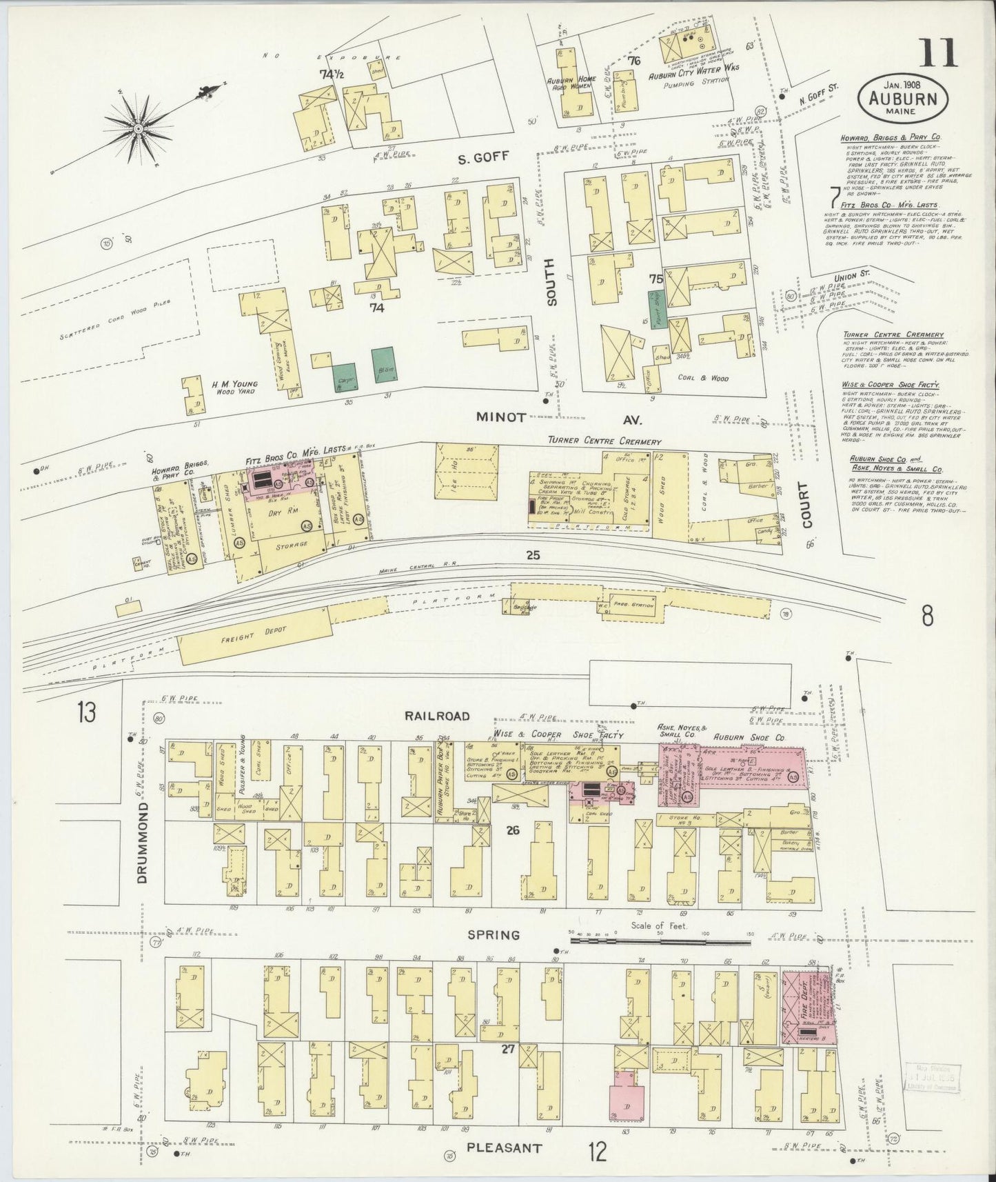Sanborn Fire Insurance Map from Auburn, Androscoggin County, Maine (1908), Sheet #0011 - Complete Map Set gallery image, historic Sanborn map, vintage wall art, Maine Maine