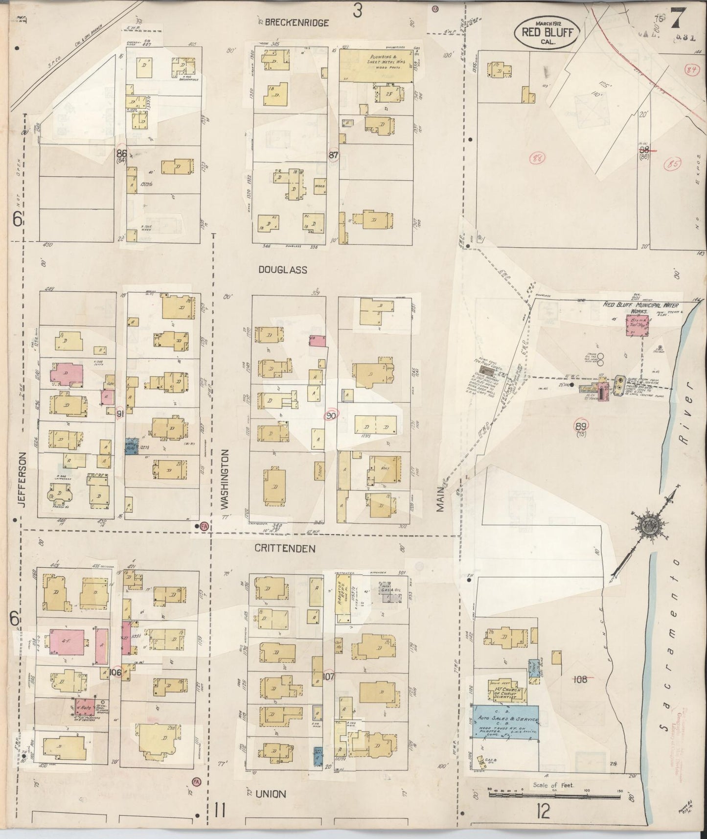 Sanborn Fire Insurance Map from Red Bluff, Tehama County, California (1949), Sheet #0007 - Complete Map Set gallery image, historic Sanborn map, vintage wall art, California California