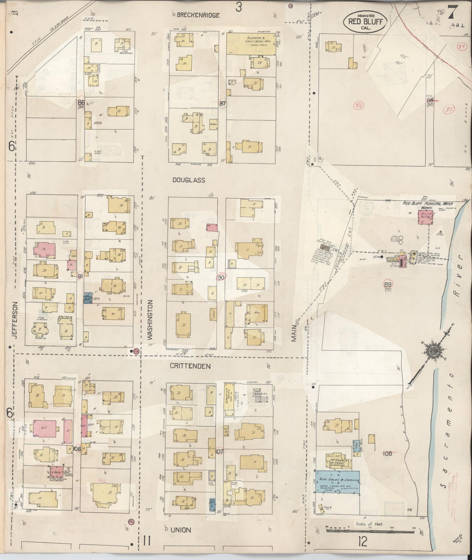 Sanborn Fire Insurance Map from Red Bluff, Tehama County, California (1949), Sheet #0007 - Complete Map Set gallery image, historic Sanborn map, vintage wall art, California California