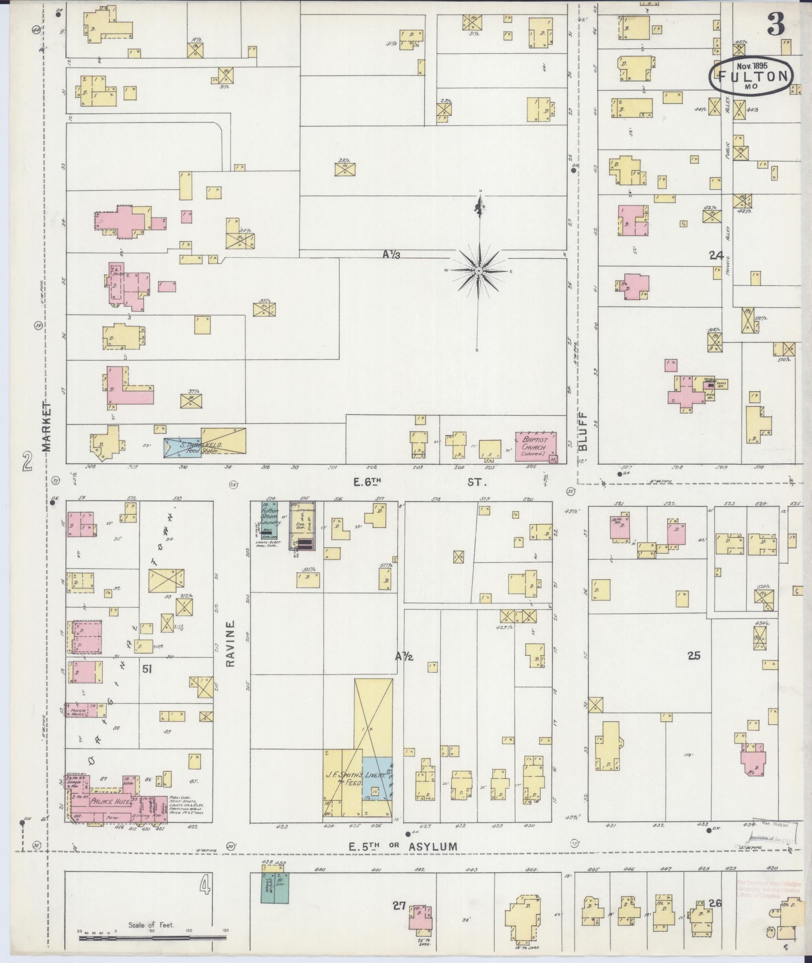 Sanborn Fire Insurance Map from Fulton, Callaway County, Missouri (1895), Sheet #0003 - Historic Sanborn Fire Insurance Map Print, vintage old map wall art, antique decor, genealogy gift, Missouri Missouri map