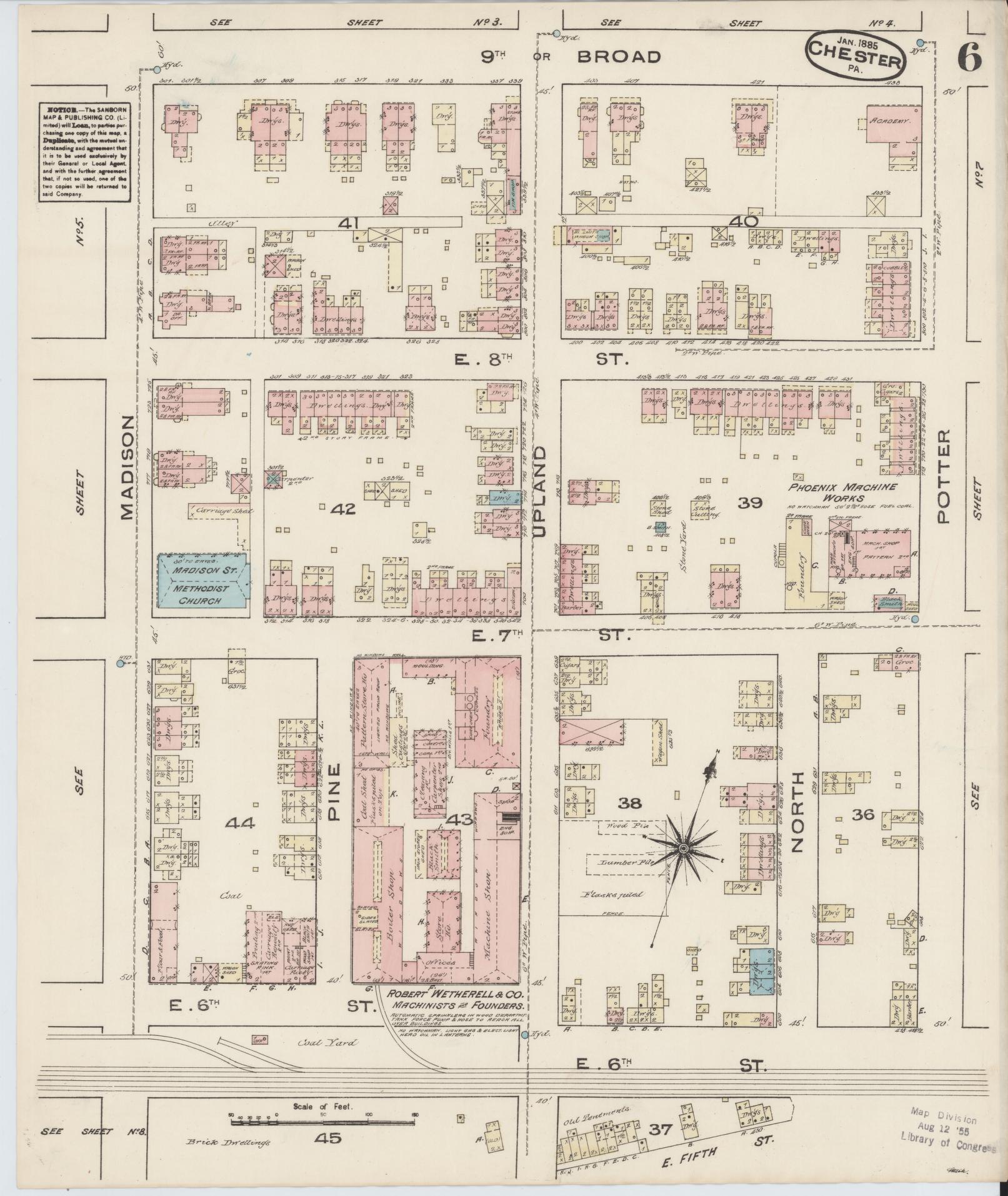 Sanborn Fire Insurance Map from Chester, Delaware County, Pennsylvania (1885), Sheet #0006 - Historic Sanborn Fire Insurance Map Print, vintage old map wall art, antique decor, genealogy gift, Pennsylvania Pennsylvania map