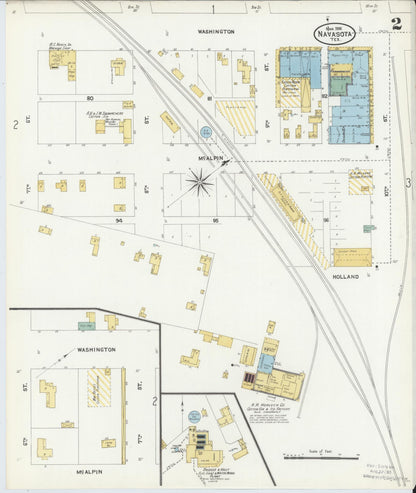Sanborn Fire Insurance Map from Navasota, Grimes County, Texas (1906), Sheet #0002 - Complete Map Set gallery image, historic Sanborn map, vintage wall art, Texas Texas