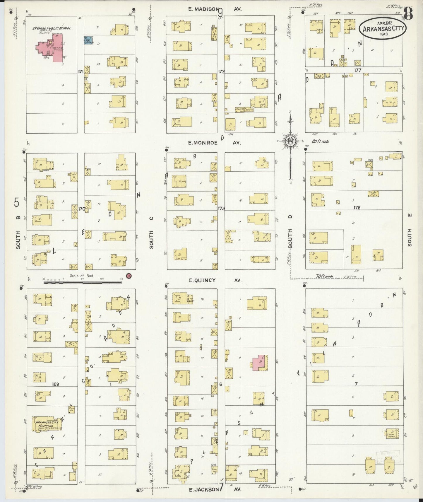 Sanborn Fire Insurance Map from Arkansas City, Cowley County, Kansas (1912), Sheet #0008 - Complete Map Set gallery image, historic Sanborn map, vintage wall art, Arkansas Arkansas
