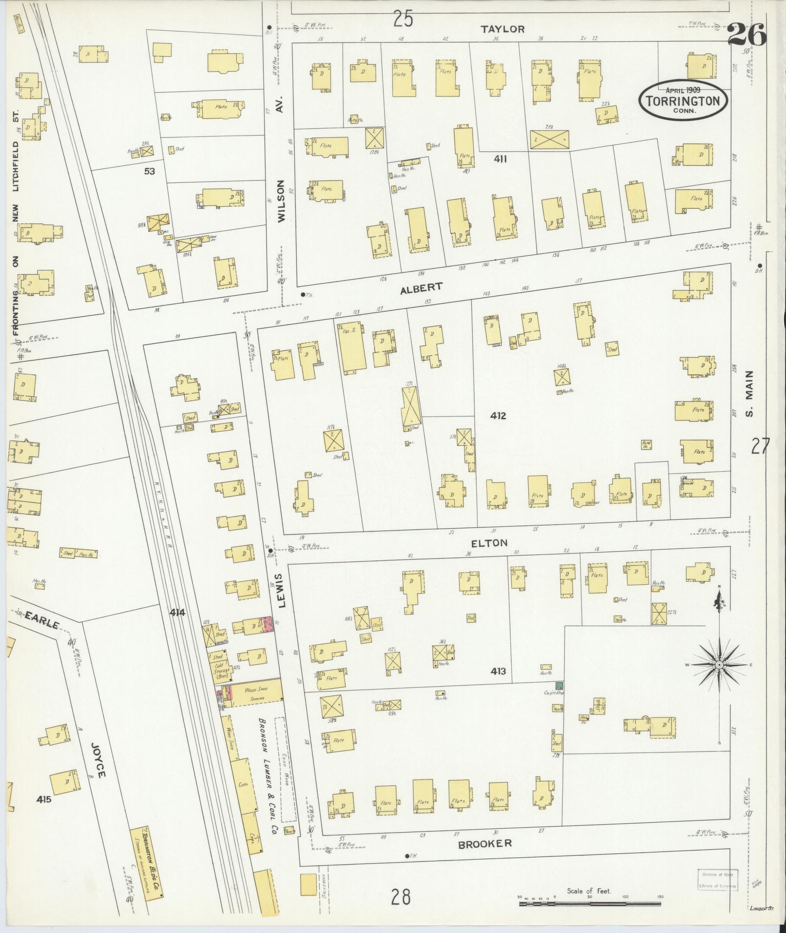Sanborn Fire Insurance Map from Torrington, Litchfield County, Connecticut (1909), Sheet #0026 - Complete Map Set gallery image, historic Sanborn map, vintage wall art, Connecticut Connecticut