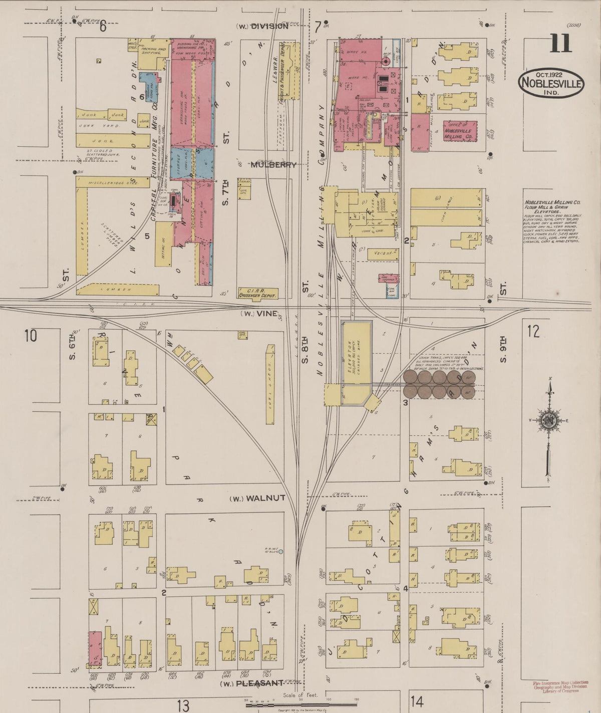 Sanborn Fire Insurance Map from Noblesville, Hamilton County, Indiana (1922), Sheet #0011 - Historic Sanborn Fire Insurance Map Print, vintage old map wall art, antique decor, genealogy gift, Indiana Indiana map