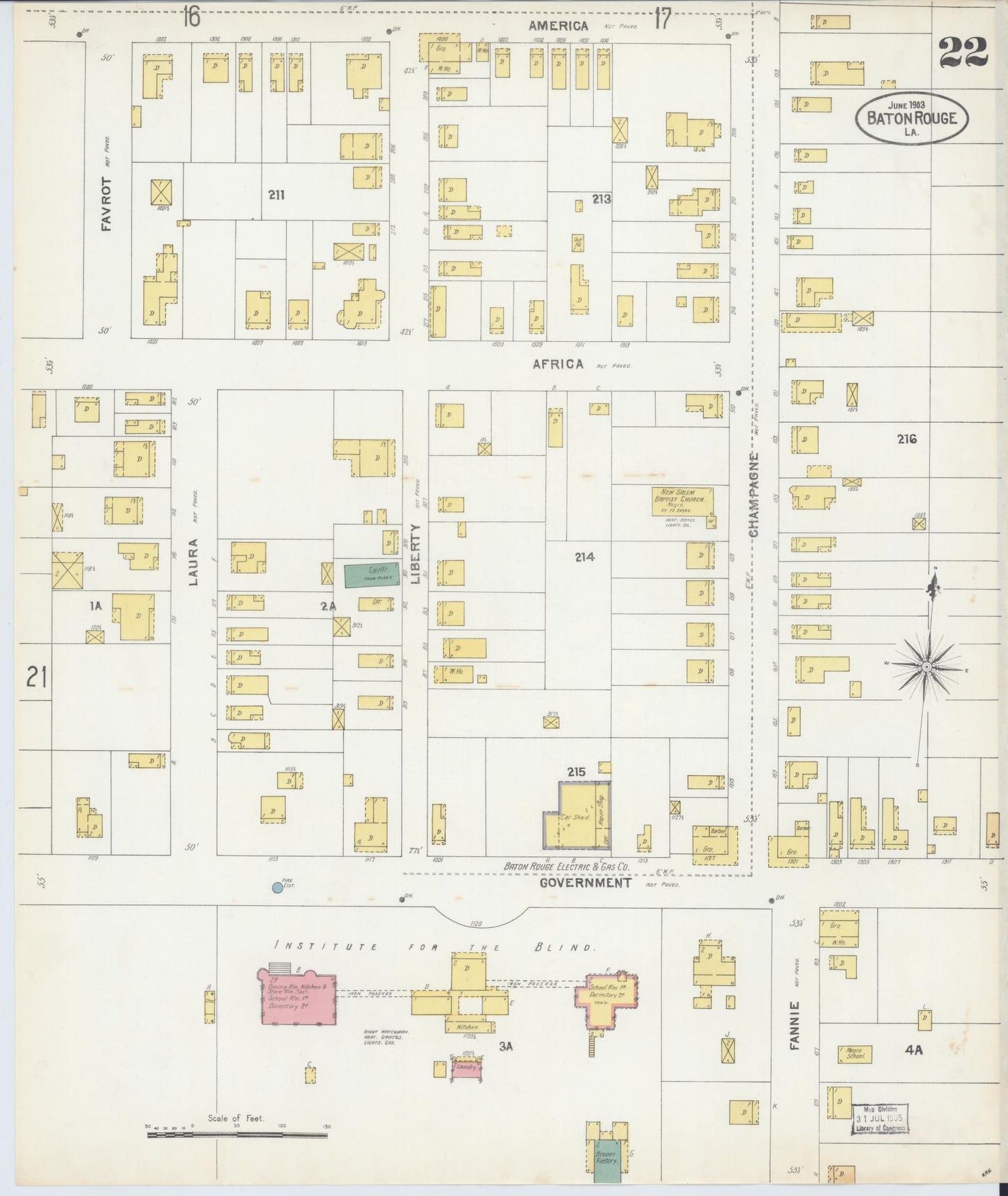 Sanborn Fire Insurance Map from Baton Rouge, East Baton Rouge Parish, Louisiana (1903), Sheet #0022 - Complete Map Set gallery image, historic Sanborn map, vintage wall art, Louisiana Louisiana