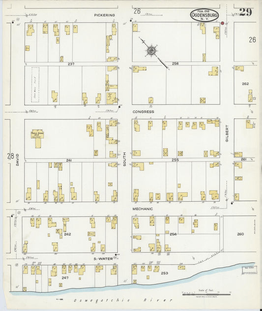 Sanborn Fire Insurance Map from Ogdensburg, St. Lawrence County, New York (1918), Sheet #0029 - Historic Sanborn Fire Insurance Map Print, vintage old map wall art, antique decor, genealogy gift, New York New York map