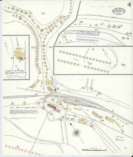 Sanborn Fire Insurance Map from Newcastle, Weston County, Wyoming (1907), Sheet #0004 - Historic Sanborn Fire Insurance Map Print, vintage old map wall art, antique decor, genealogy gift, Wyoming Wyoming map
