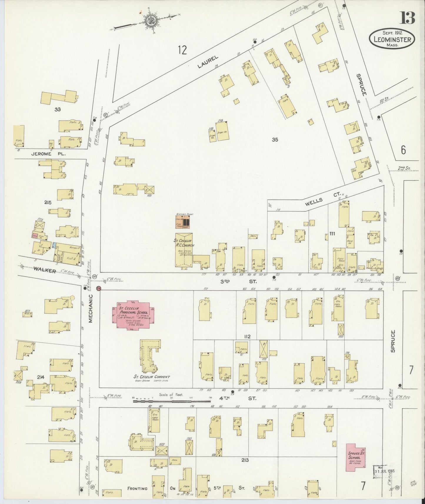 Sanborn Fire Insurance Map from Leominster, Worcester County, Massachusetts (1912), Sheet #0013 - Complete Map Set gallery image, historic Sanborn map, vintage wall art, Massachusetts Massachusetts