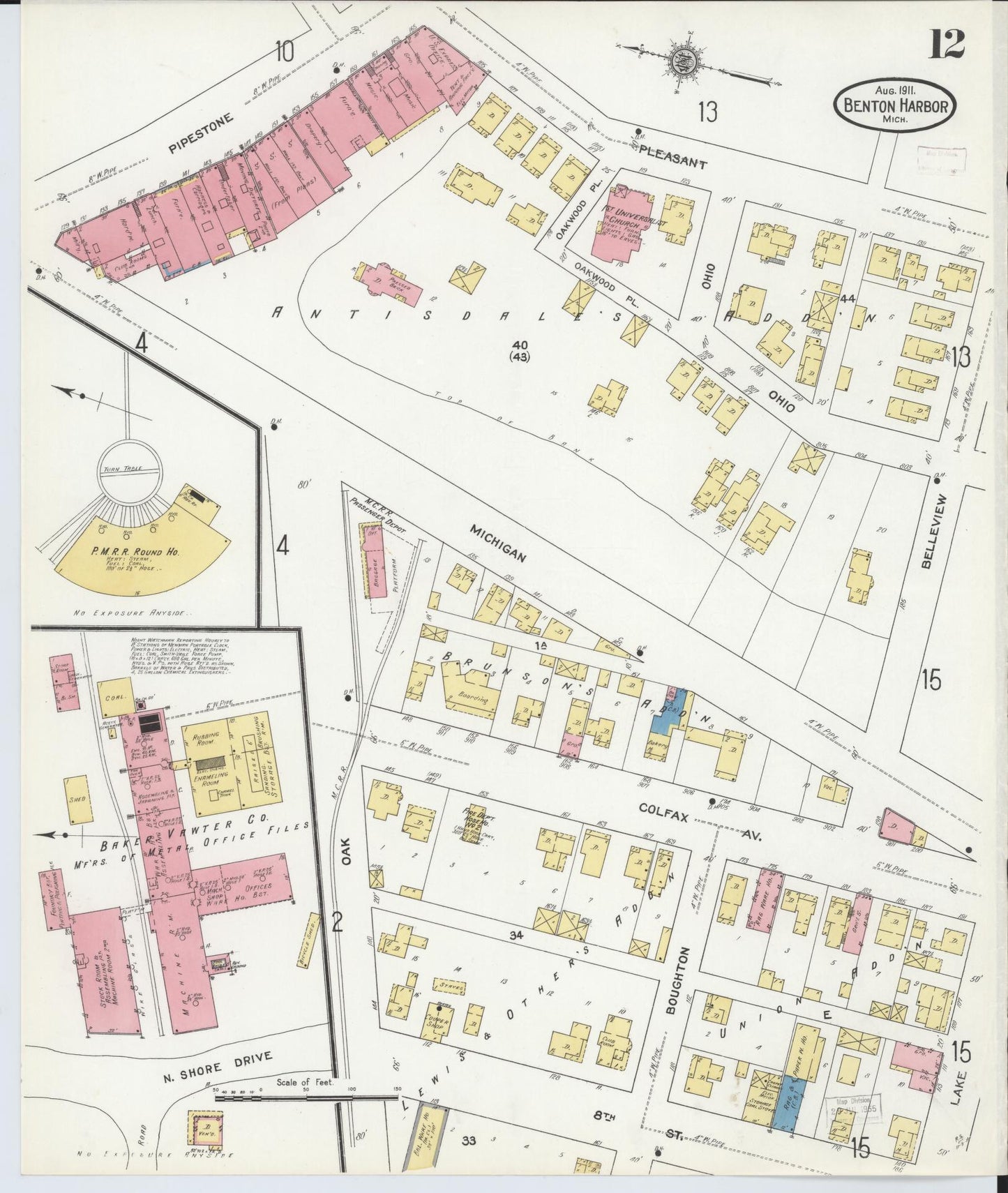 Sanborn Fire Insurance Map from Benton Harbor, Berrien County, Michigan (1911), Sheet #0012 - Historic Sanborn Fire Insurance Map Print, vintage old map wall art, antique decor, genealogy gift, Michigan Michigan map