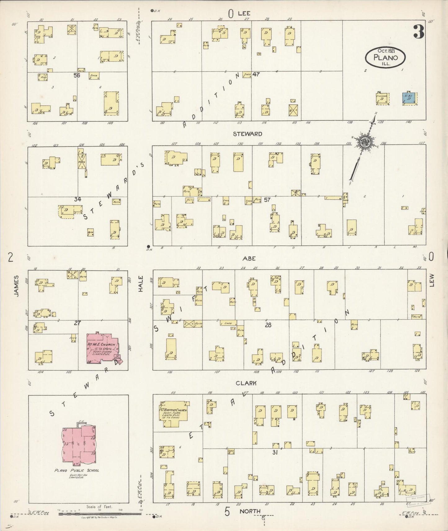 Sanborn Fire Insurance Map from Plano, Kendall County, Illinois (1921), Sheet #0003 - Historic Sanborn Fire Insurance Map Print, vintage old map wall art, antique decor, genealogy gift, Illinois Illinois map