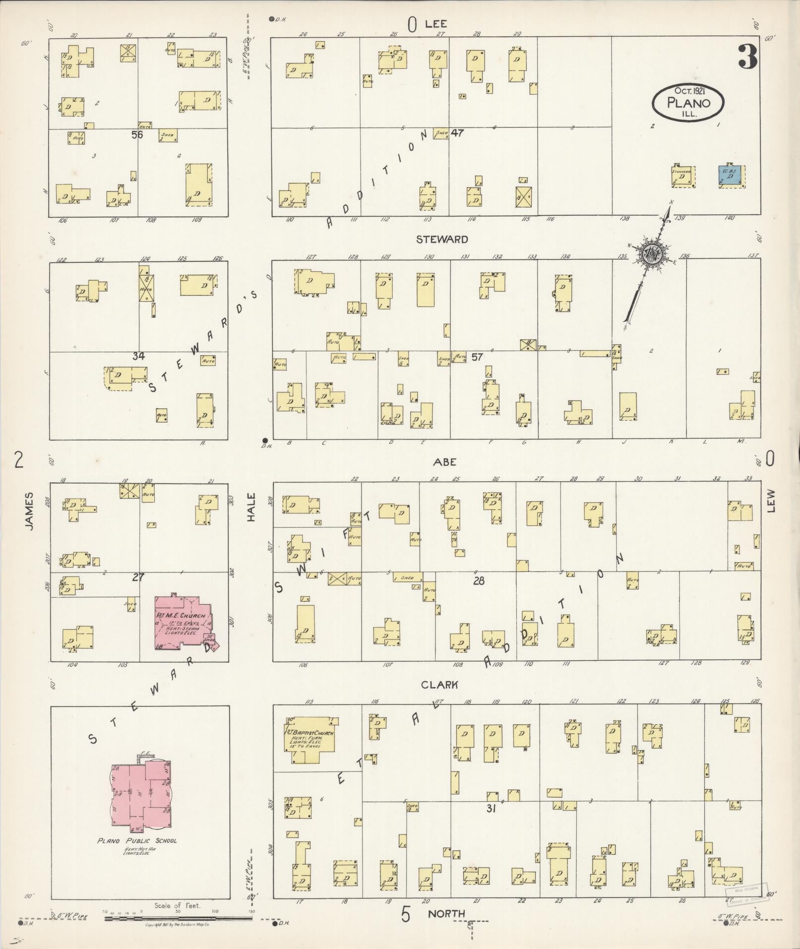 Sanborn Fire Insurance Map from Plano, Kendall County, Illinois (1921), Sheet #0003 - Historic Sanborn Fire Insurance Map Print, vintage old map wall art, antique decor, genealogy gift, Illinois Illinois map