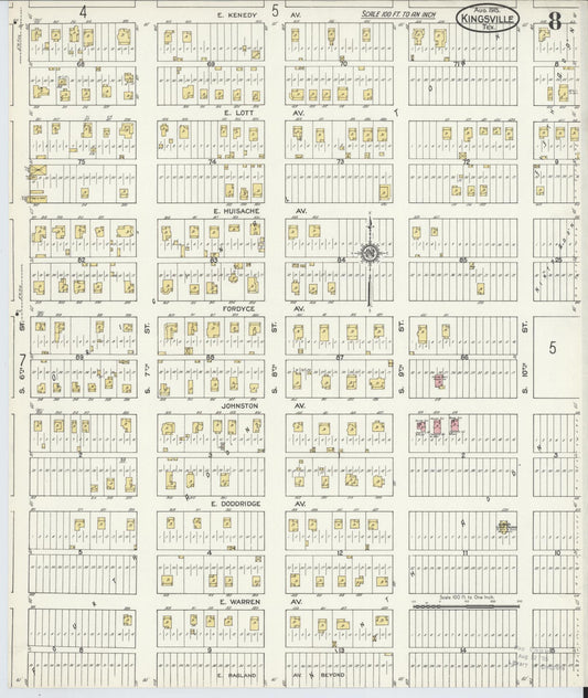 Sanborn Fire Insurance Map from Kingsville, Kleberg County, Texas (1915), Sheet #0008 - Historic Sanborn Fire Insurance Map Print, vintage old map wall art, antique decor, genealogy gift, Texas Texas map