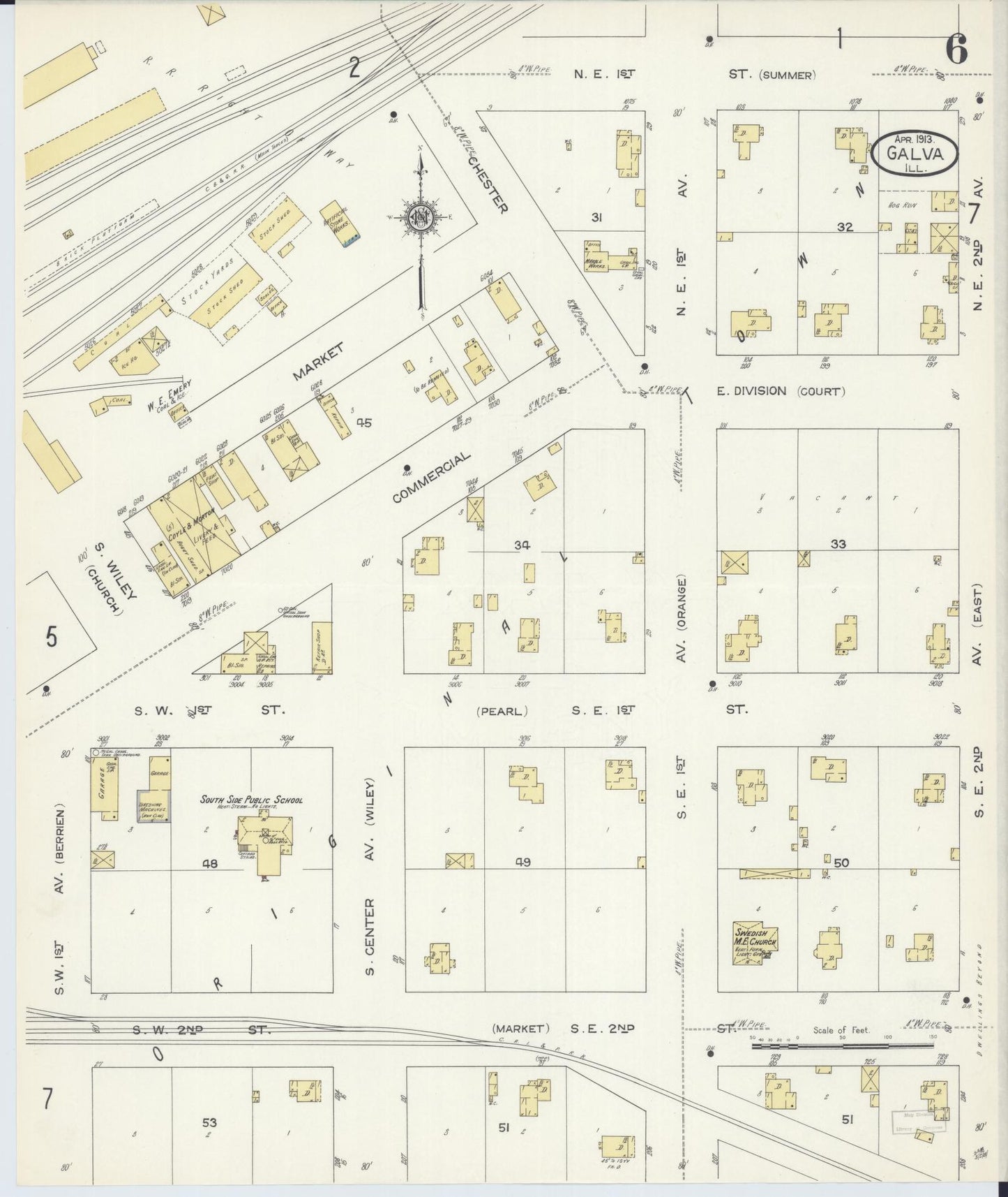 Sanborn Fire Insurance Map from Galva, Henry County, Illinois (1913), Sheet #0006 - Historic Sanborn Fire Insurance Map Print, vintage old map wall art, antique decor, genealogy gift, Illinois Illinois map