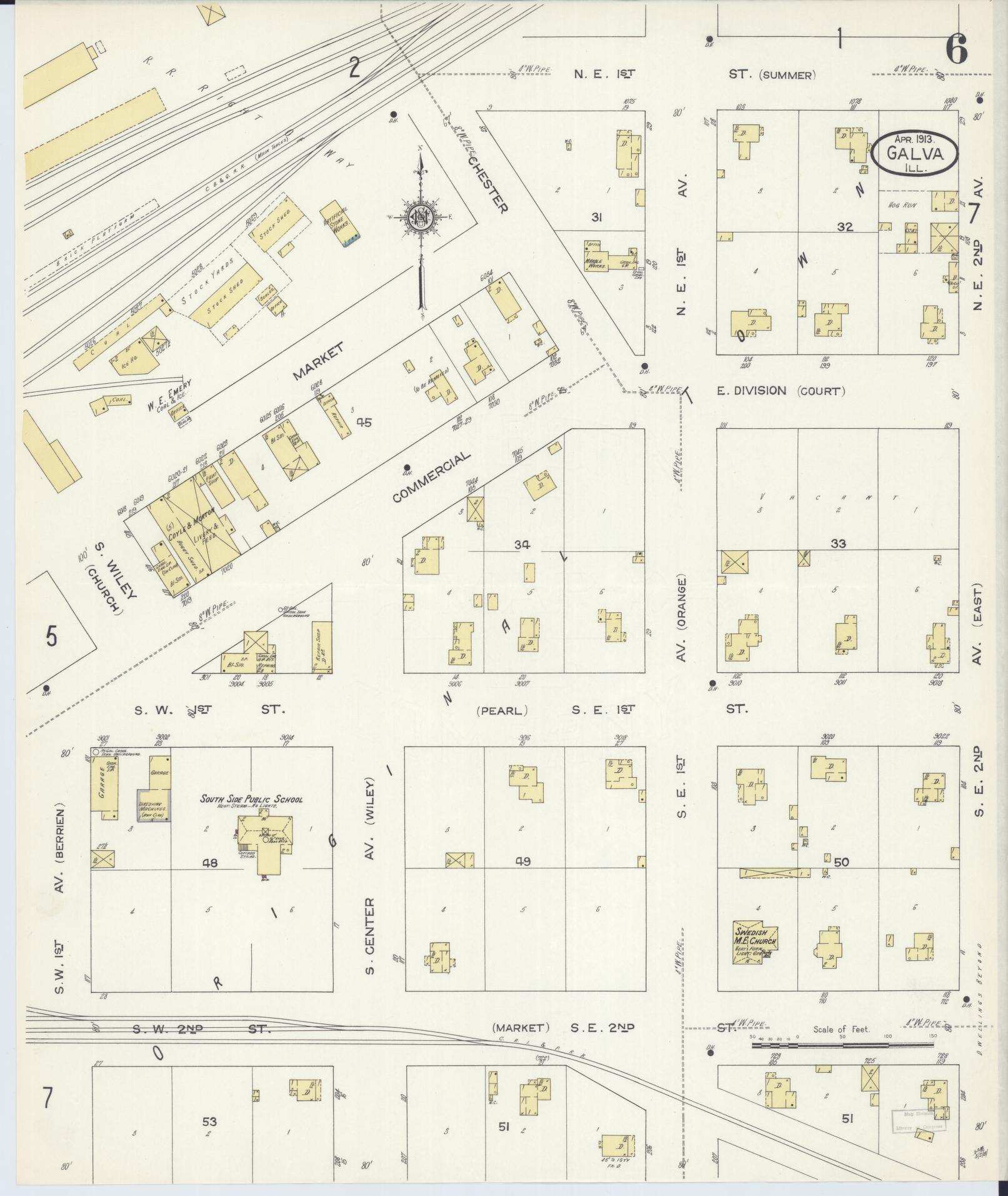 Sanborn Fire Insurance Map from Galva, Henry County, Illinois (1913), Sheet #0006 - Historic Sanborn Fire Insurance Map Print, vintage old map wall art, antique decor, genealogy gift, Illinois Illinois map