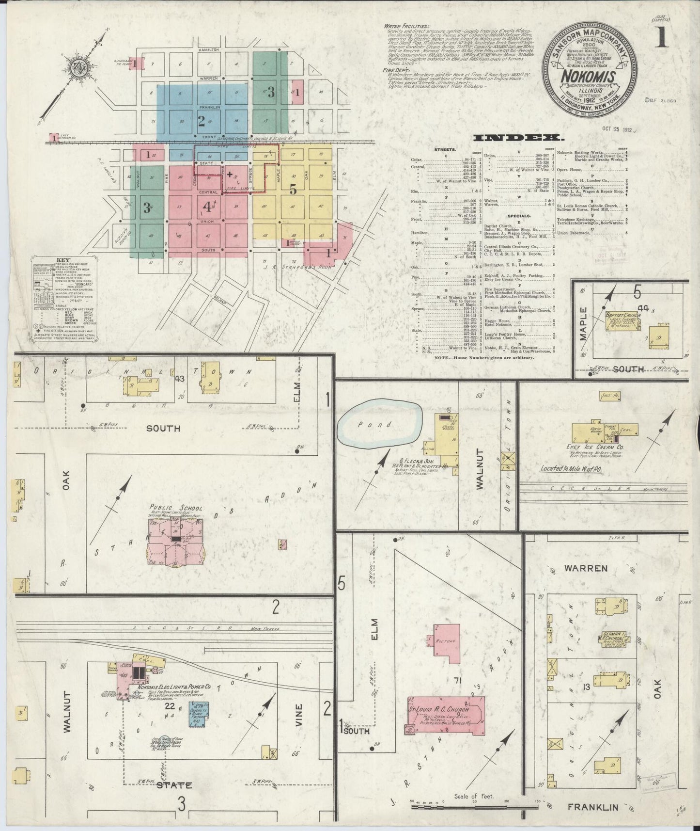 Sanborn Fire Insurance Map from Nokomis, Montgomery County, Illinois (1912), Sheet #0001 - Historic Sanborn Fire Insurance Map Print, vintage old map wall art, antique decor, genealogy gift, Illinois Illinois map