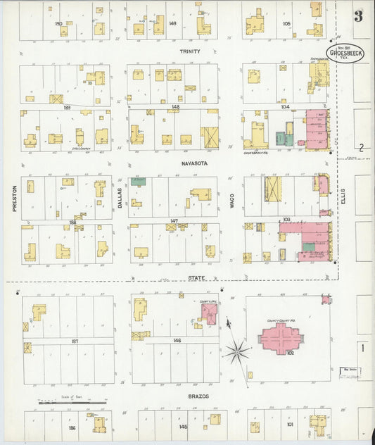 Sanborn Fire Insurance Map from Groesbeck, Limestone County, Texas (1901), Sheet #0003 - Historic Sanborn Fire Insurance Map Print, vintage old map wall art, antique decor, genealogy gift, Texas Texas map