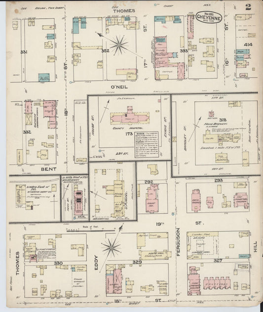 Sanborn Fire Insurance Map from Cheyenne, Laramie County, Wyoming (1883), Sheet #0002 - Historic Sanborn Fire Insurance Map Print, vintage old map wall art, antique decor, genealogy gift, Wyoming Wyoming map