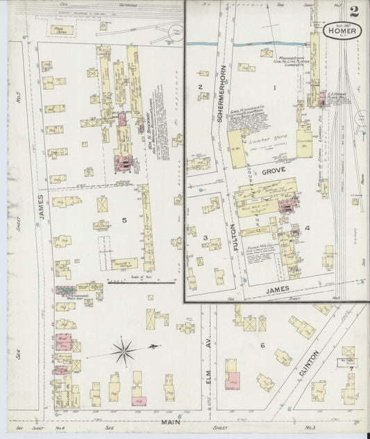 Sanborn Fire Insurance Map from Homer, Cortland County, New York (1887), Sheet #0002 - Historic Sanborn Fire Insurance Map Print, vintage old map wall art, antique decor, genealogy gift, New York New York map