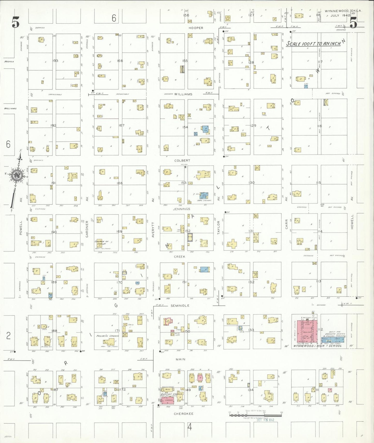 Sanborn Fire Insurance Map from Wynnewood, Garvin County, Oklahoma (1942), Sheet #0005 - Complete Map Set gallery image, historic Sanborn map, vintage wall art, Oklahoma Oklahoma