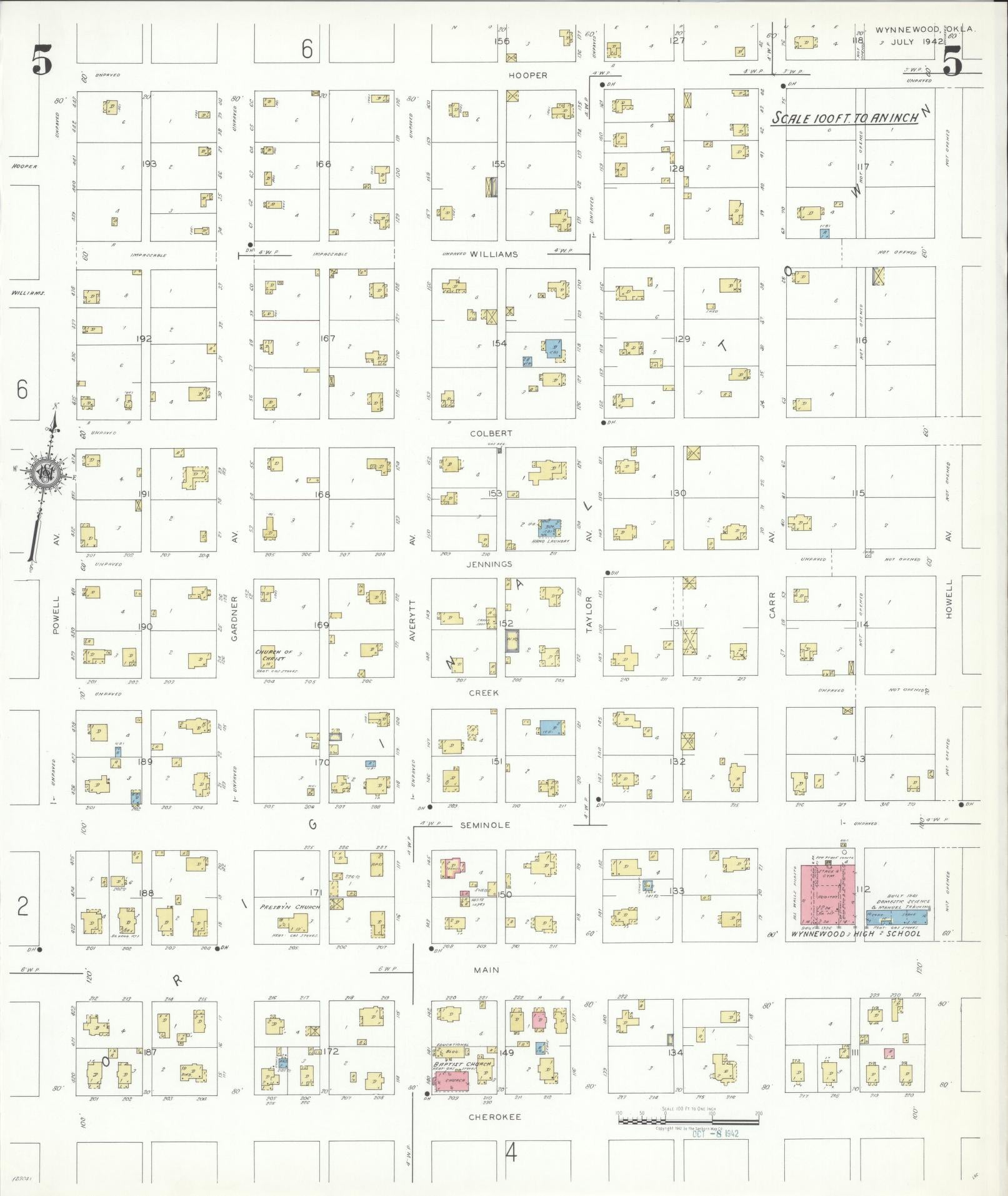 Sanborn Fire Insurance Map from Wynnewood, Garvin County, Oklahoma (1942), Sheet #0005 - Complete Map Set gallery image, historic Sanborn map, vintage wall art, Oklahoma Oklahoma